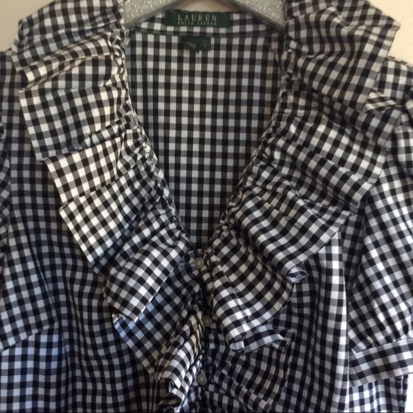Lauren Ralph Lauren Cotton Gingham Ruffle Blouse - Picture 2 of 6